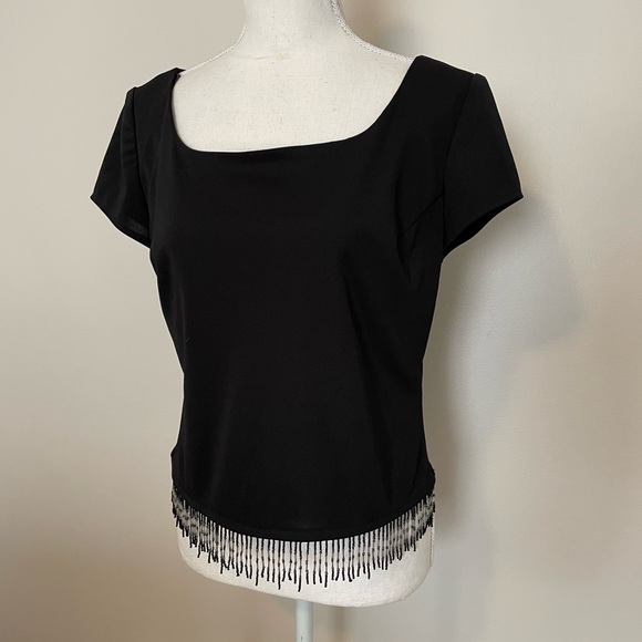 Leslie Fay Evenings Vintage Beaded Fringe Top - Picture 1 of 5